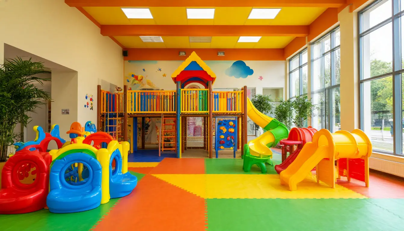 Enfants jouant dans un espace coloré