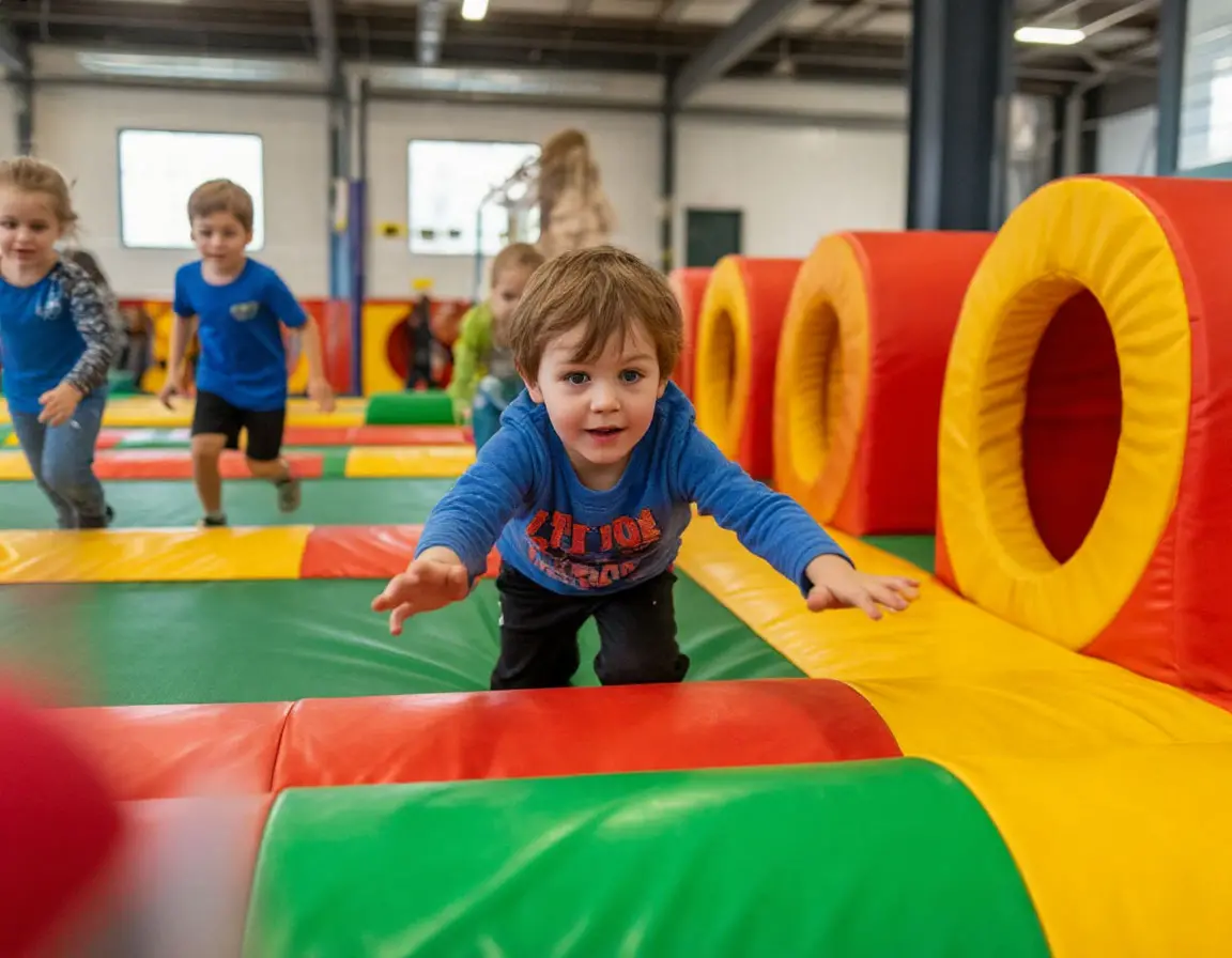 Enfants sur un parcours de motricité